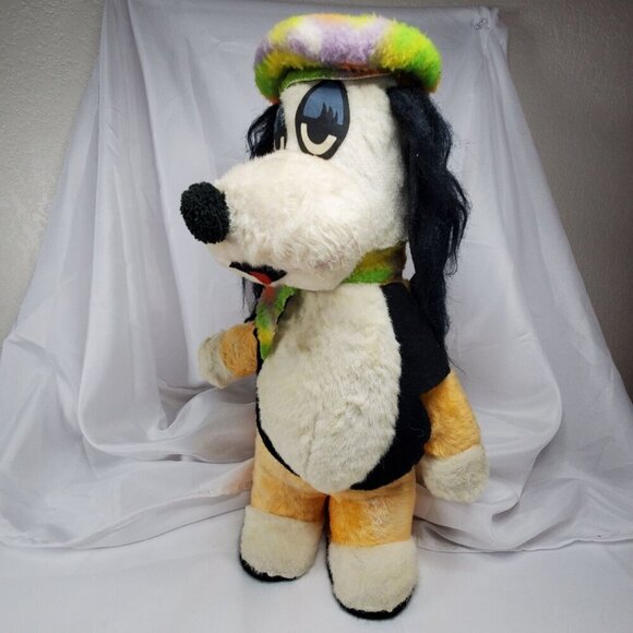 VTG 1970's Droopy Dog Plush Multicolor Hat and Scarf Carnival Toy 17" Tall RARE - Picture 10 of 16